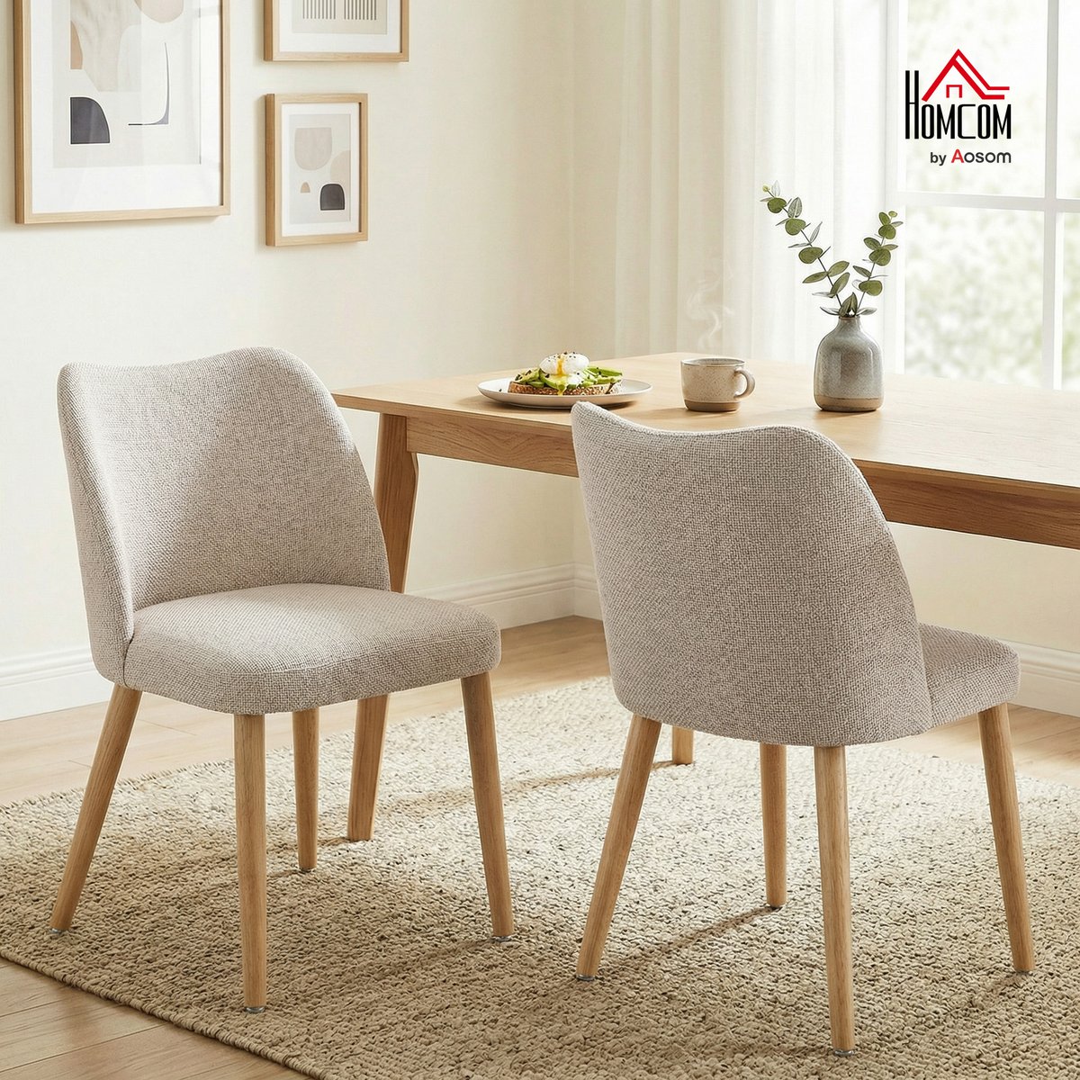 Chaise de salle à manger Lin (100 % crème, bois clair, HOMCOM