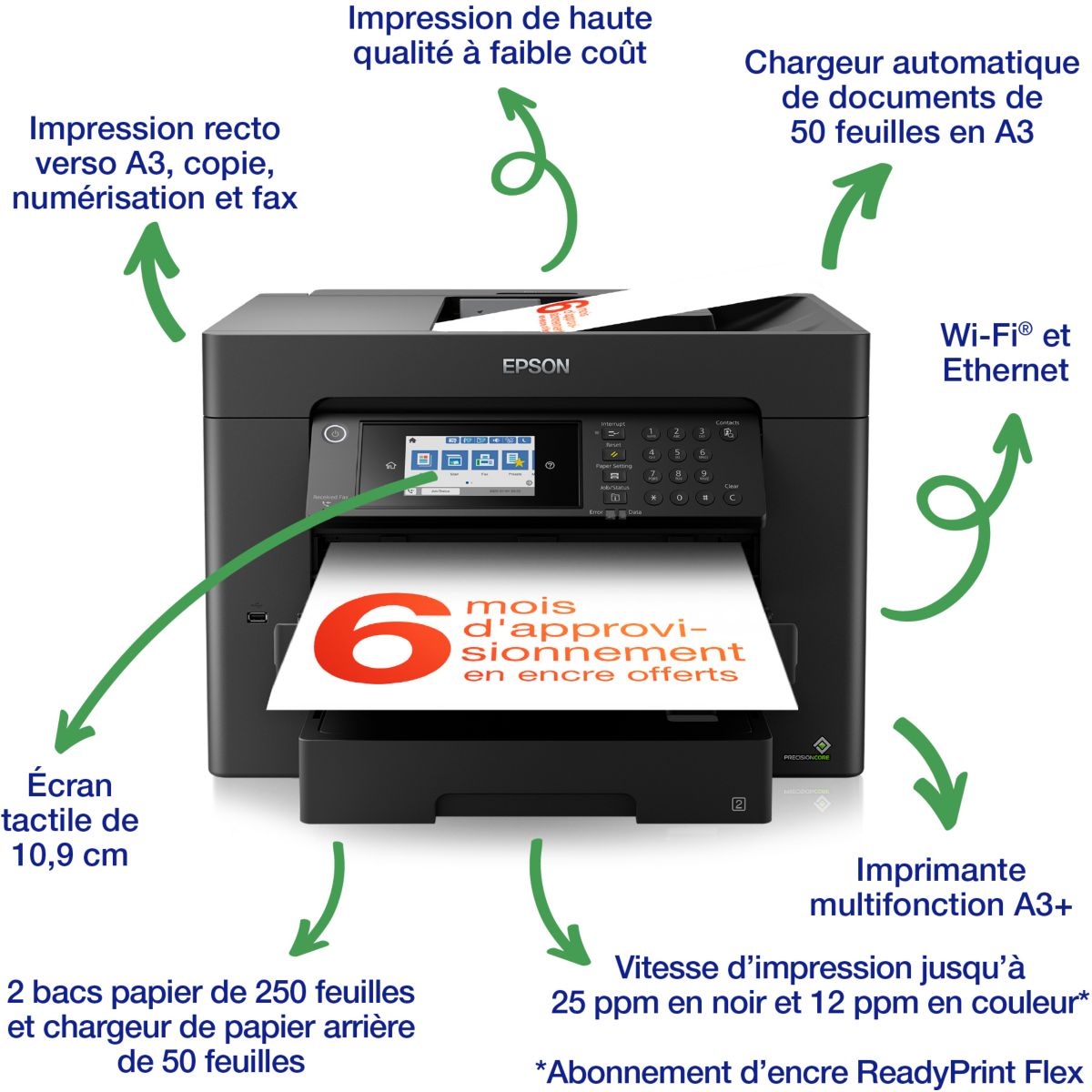 Imprimante jet d'encre WorkForce WF-7840DTWF couleur unique, EPSON