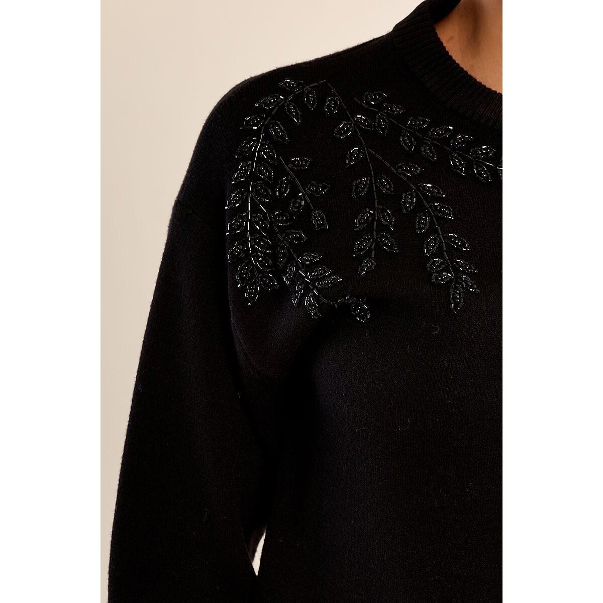 Pull col rond avec détails sequins noir, MOLLY BRACKEN