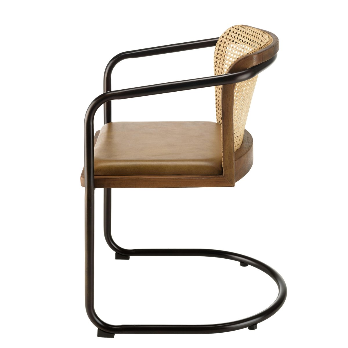 Fauteuil cuir et rotin havane pied luge arrondi (lot de 2) TIM marron, PIER IMPORT