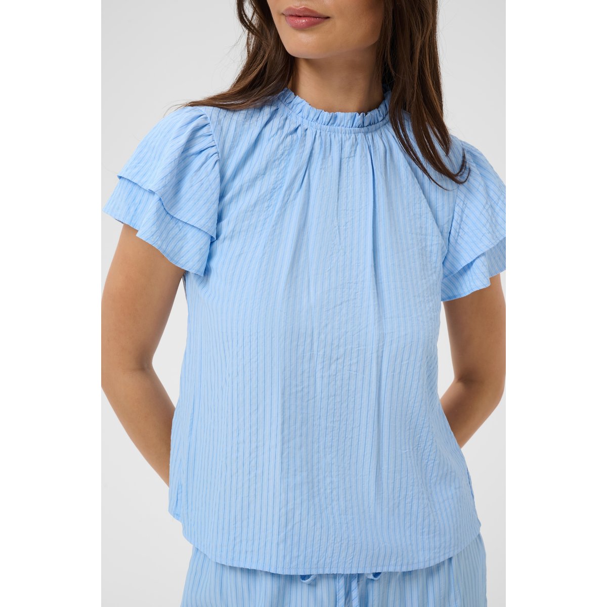 Blouse à manches courtes bleu light blue, white stripe, KAFFE