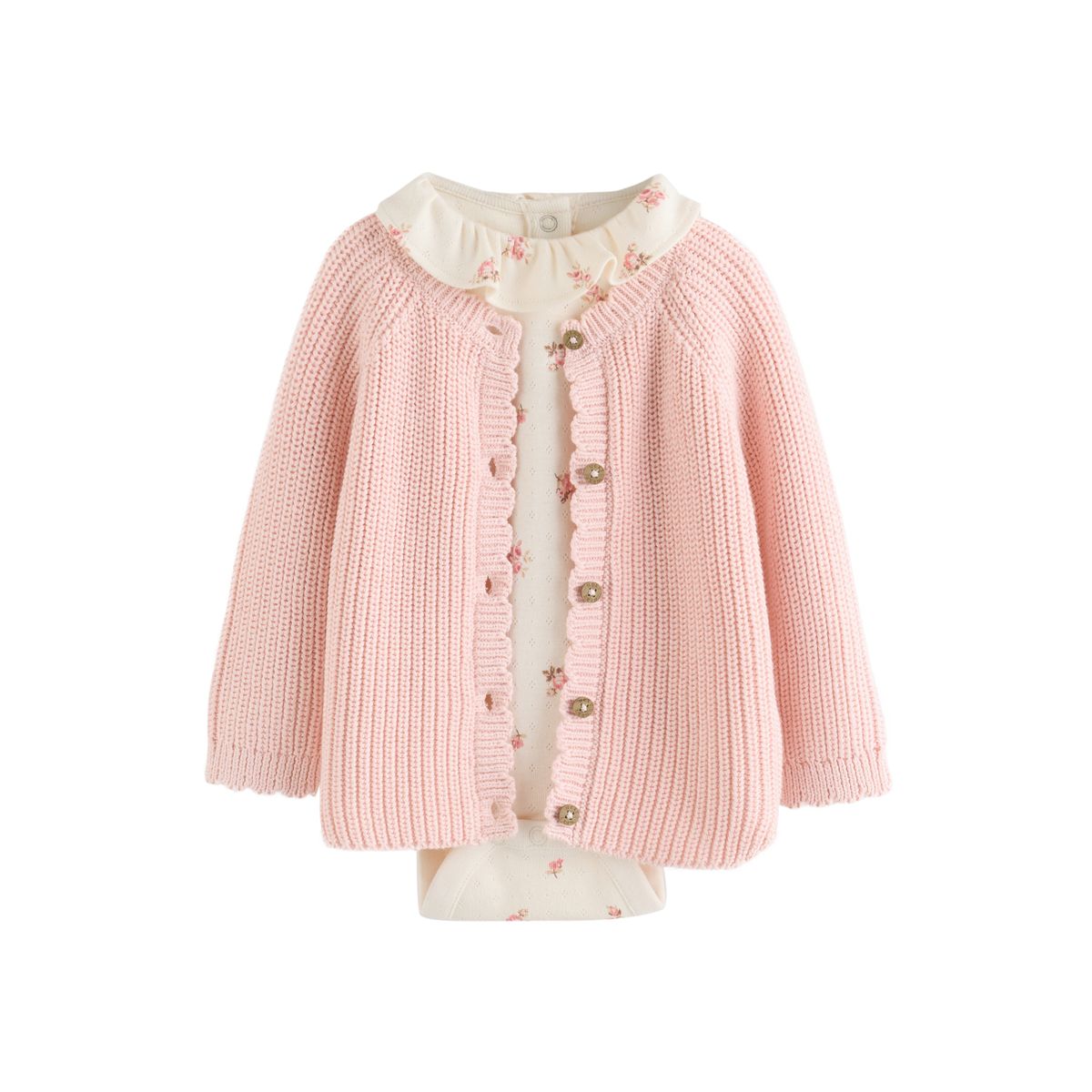 Cardigan bébé, ensemble 3 pièces body fleuri blanc, legging avec maille rose, NEXT