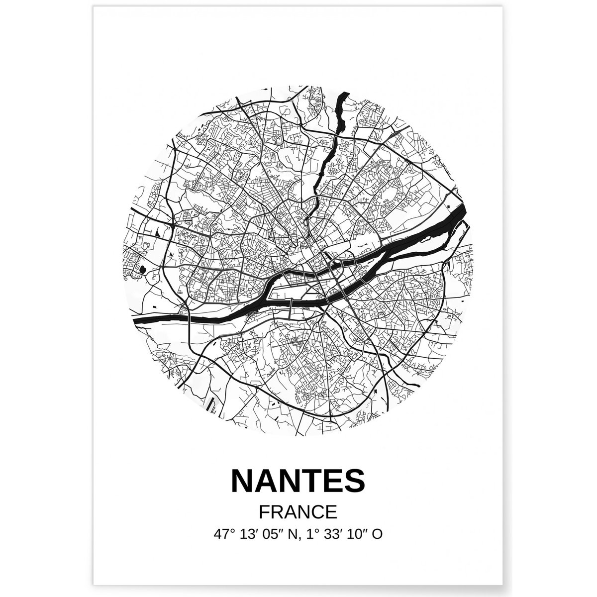Affiche Carte Nantes blanc, L'AFFICHERIE
