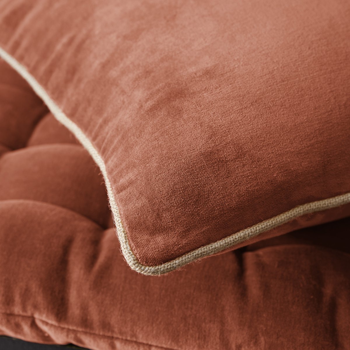 Coussin rectangulaire déhoussable 40x60 cm Velours de Coton Bianca Terracotta terracotta, EDEN
