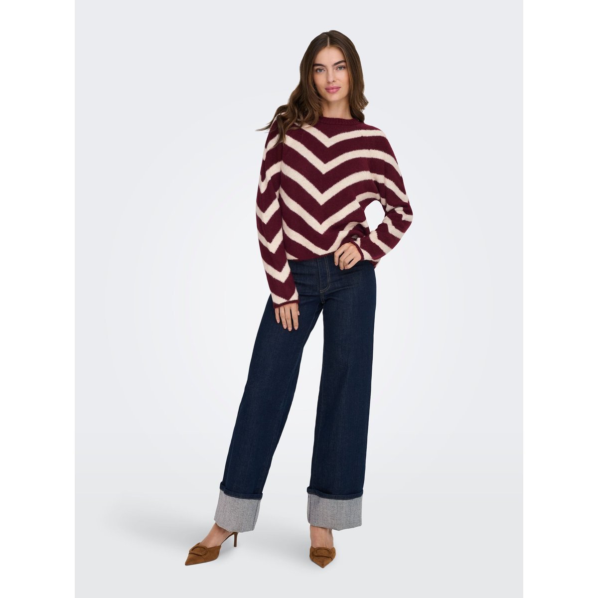 Pull en fine maille rayée zinfandel, ONLY