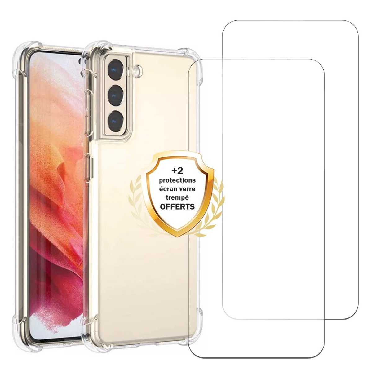 Coque Galaxy S24 Plus antichoc + 2 vitres transparent, EVETANE