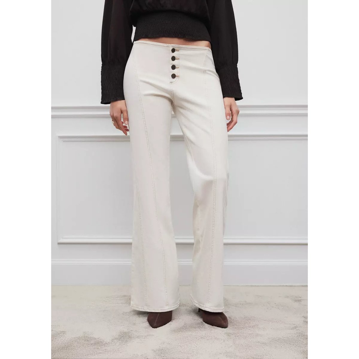 Jean taille basse coutures blanc cassé, MANGO TEEN