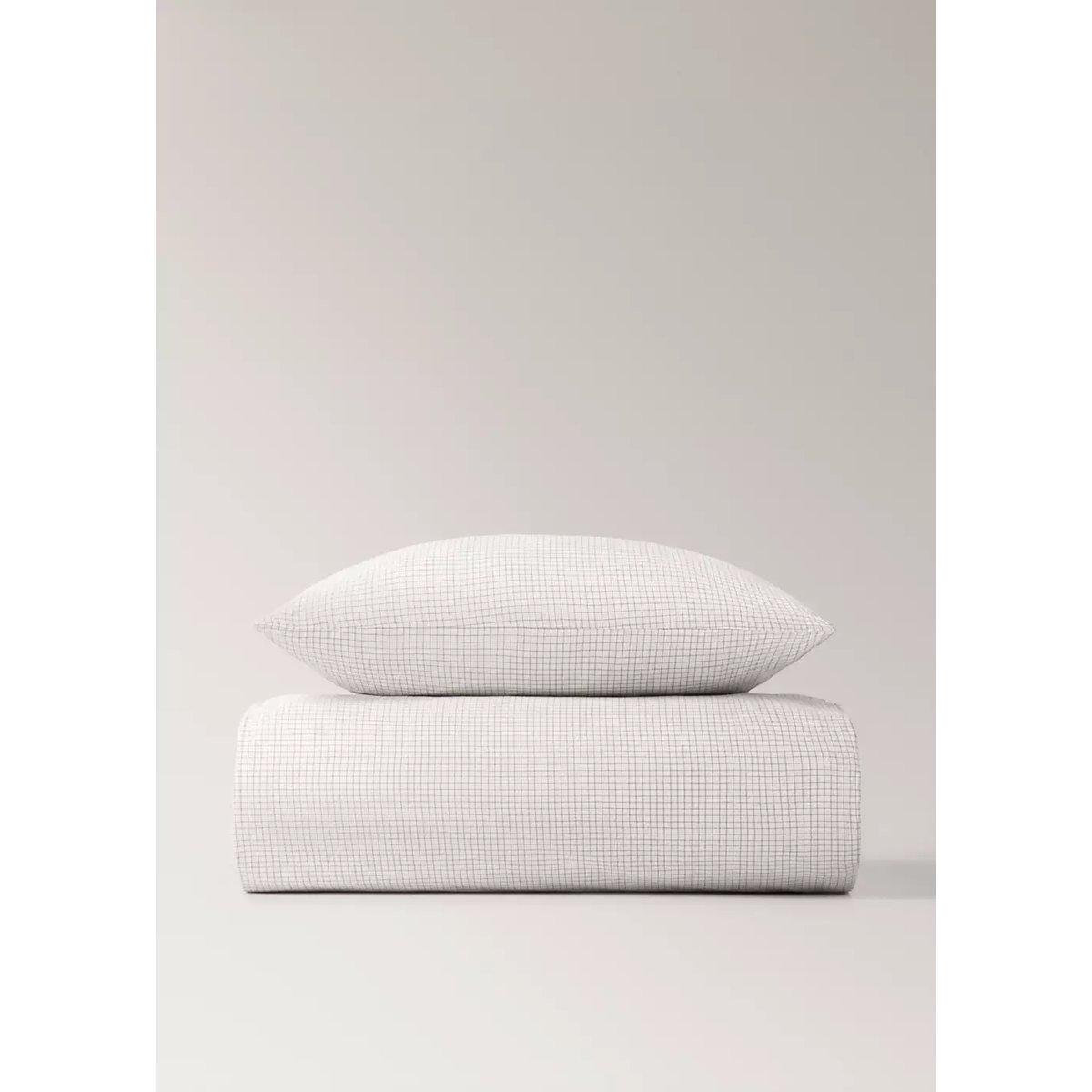 Housse de couette berceau fil teint en coton imprimé mini carreaux écru, MANGO HOME