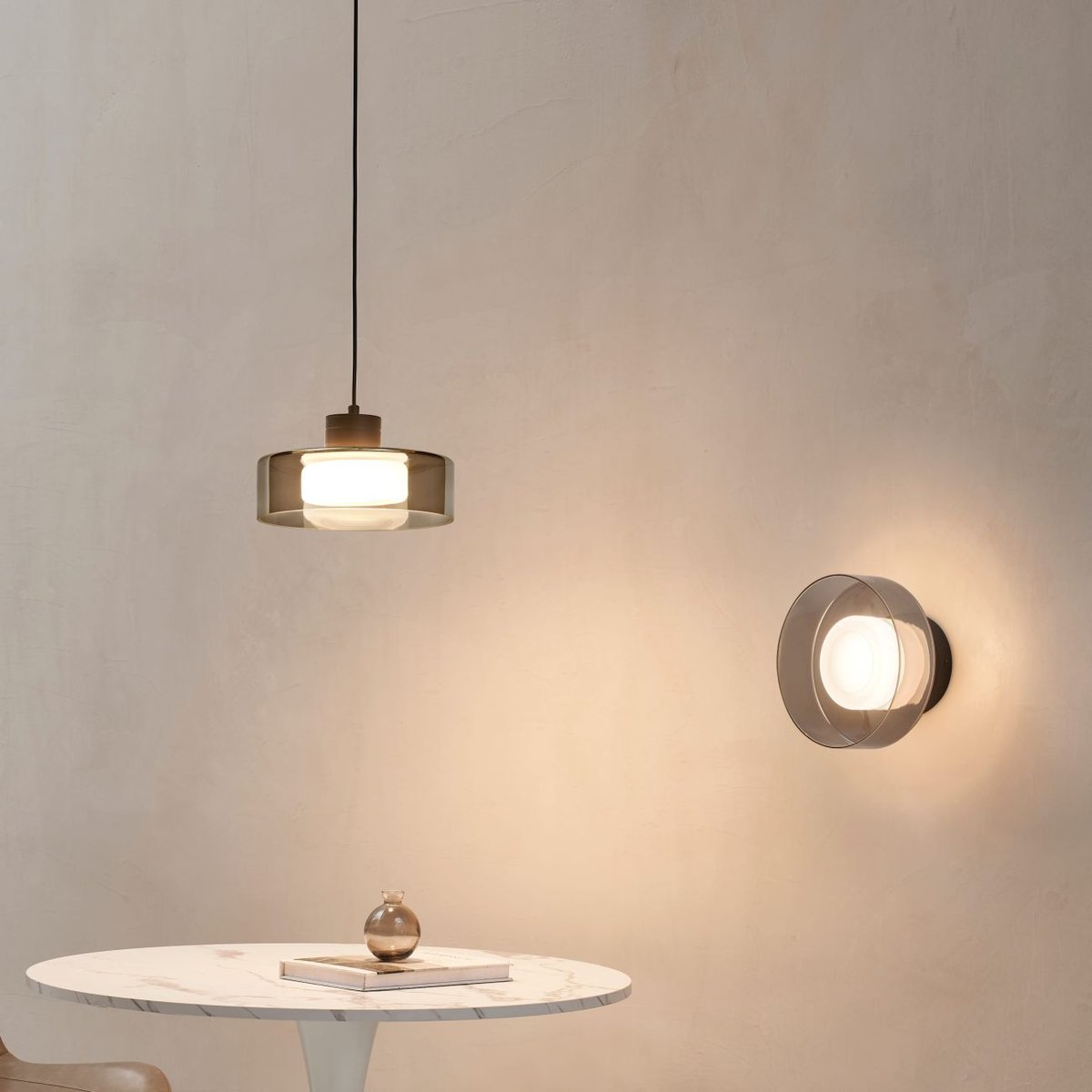 Suspension LED avec verre fumé - VALDO noir et gris fumé, KOSILUM