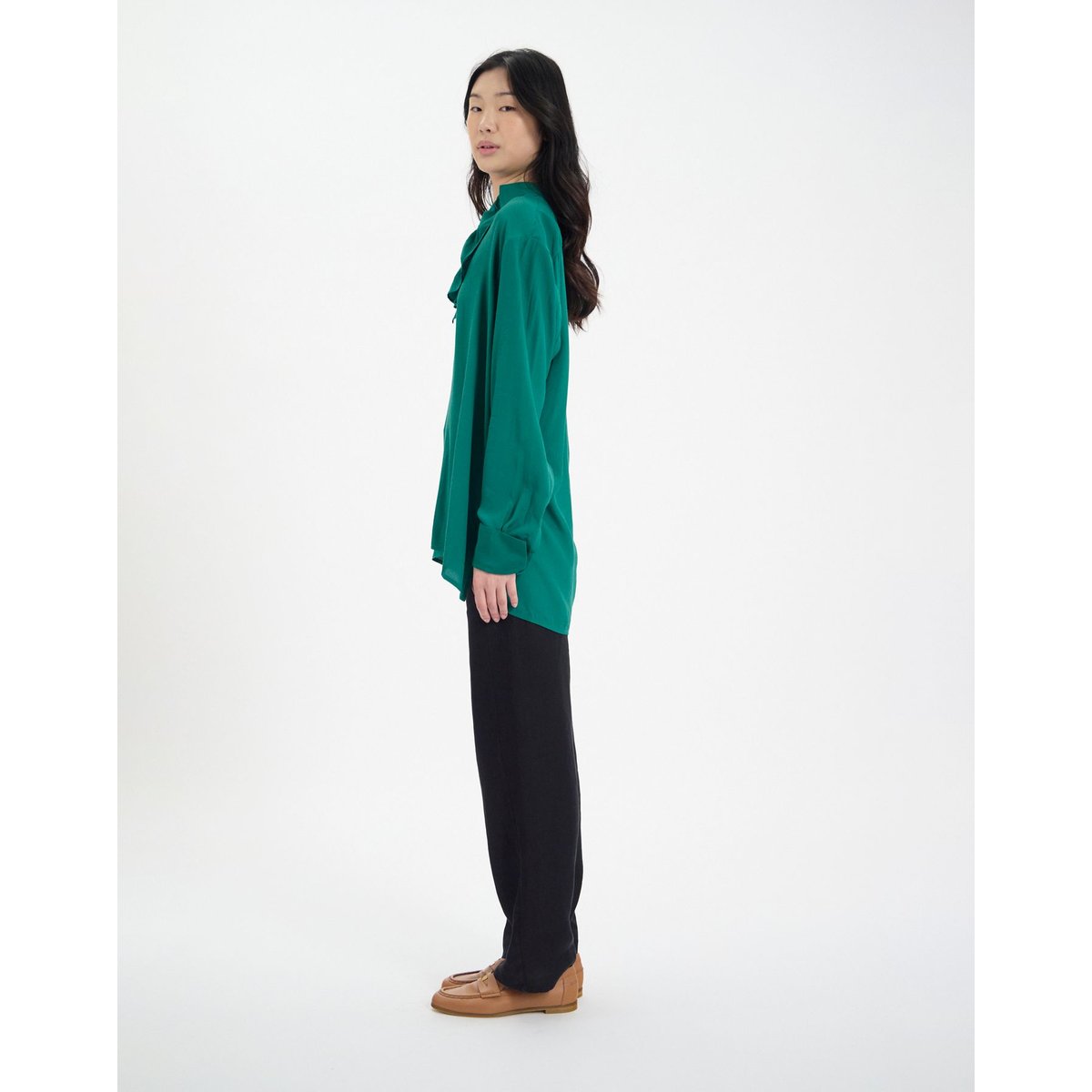 Chemise Ortiz en viscose mélangée verte green, INES DE LA FRESSANGE PARIS