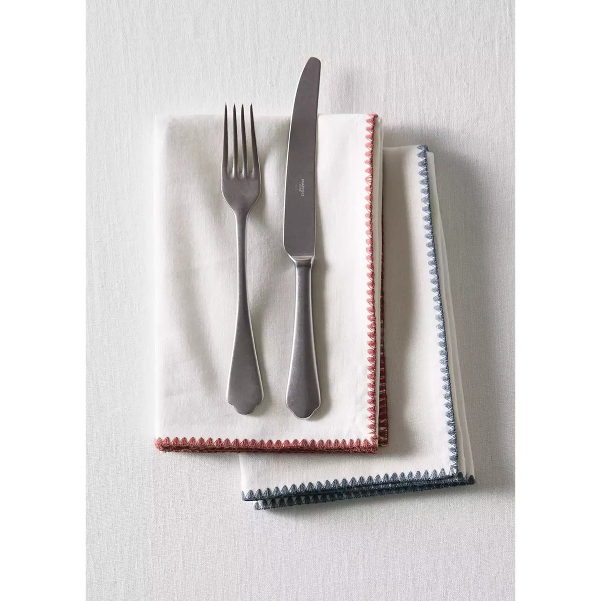 Serviettes de table lin coton contraste blanc cassé, MANGO HOME