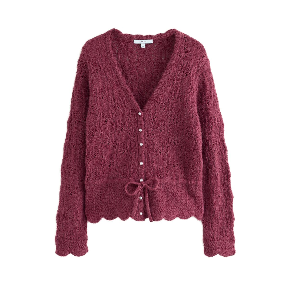 Cardigan en maille pointelle à nouer rose foncé, NEXT