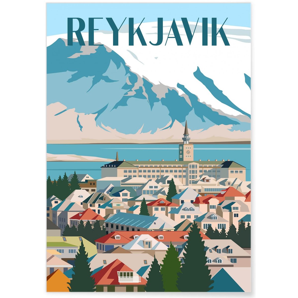 Affiche ville Reykjavik blanc, L'AFFICHERIE