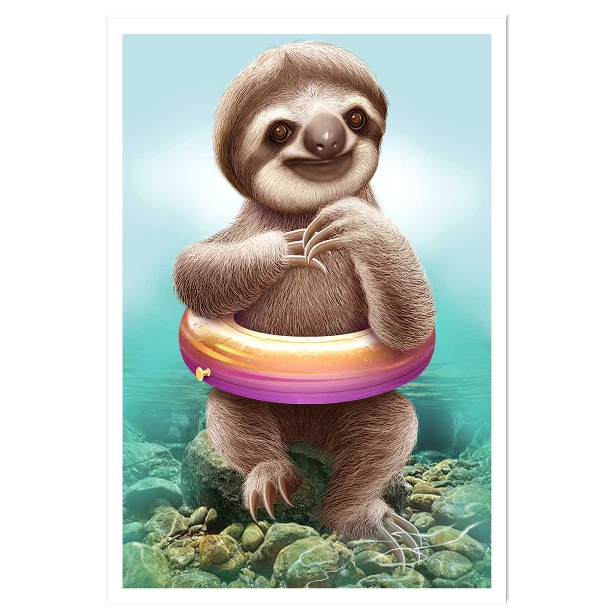 Affiche enfant jeune paresseux avec bouée affiche seule, HEXOA