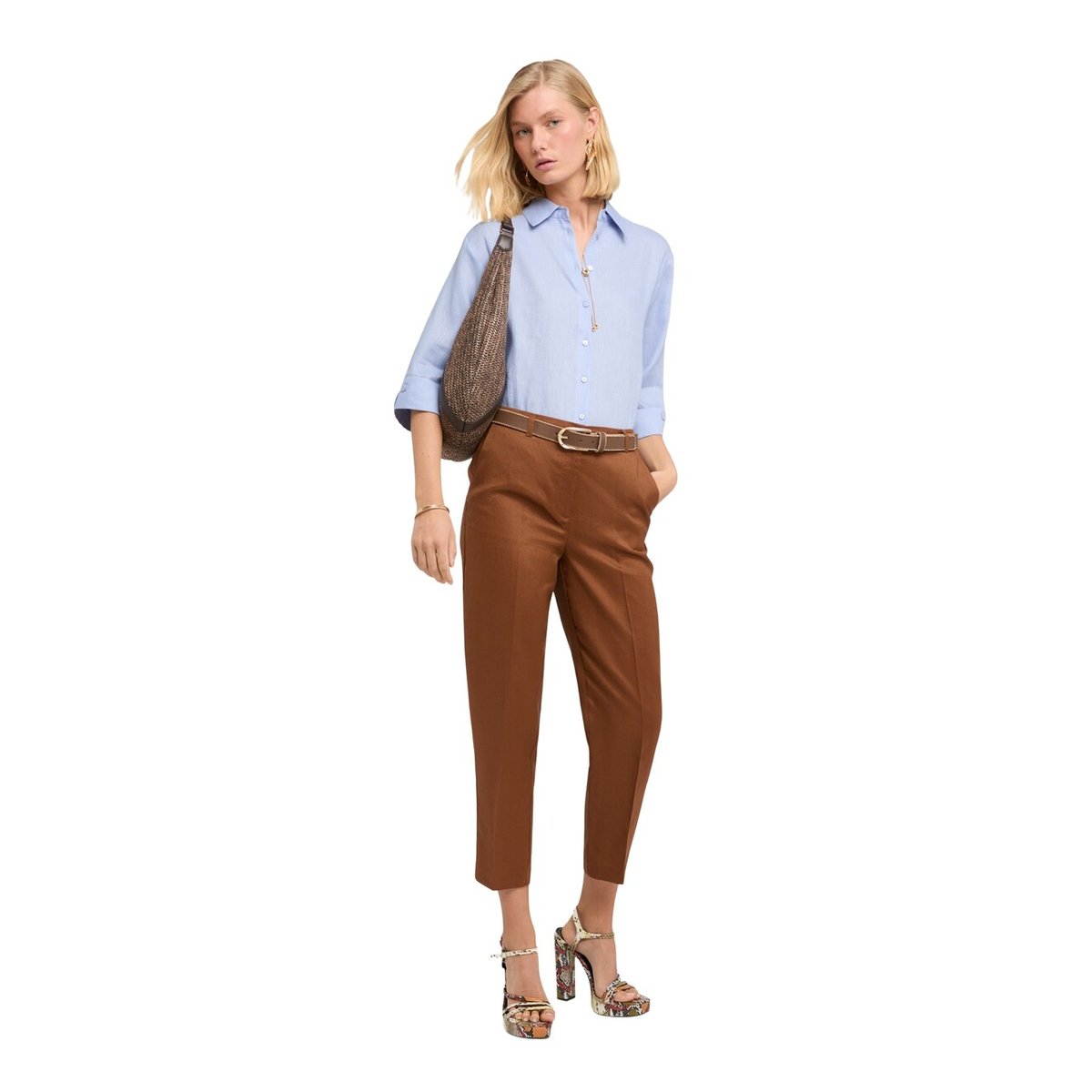 Pantalon coupe droite marron, MOTIVI