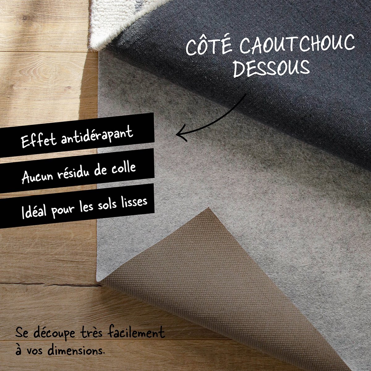 Sous-tapis antidérapant rond confort , RugPad Premium gris clair, WECON HOME