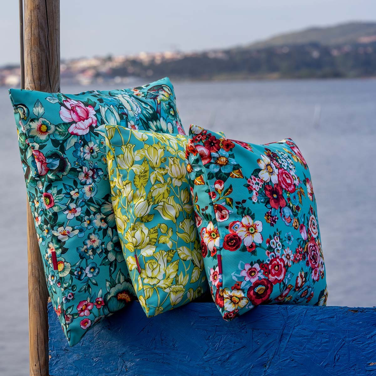 Housse de coussin extérieur APONI bleu turquoise, VENT DE BOHÈME