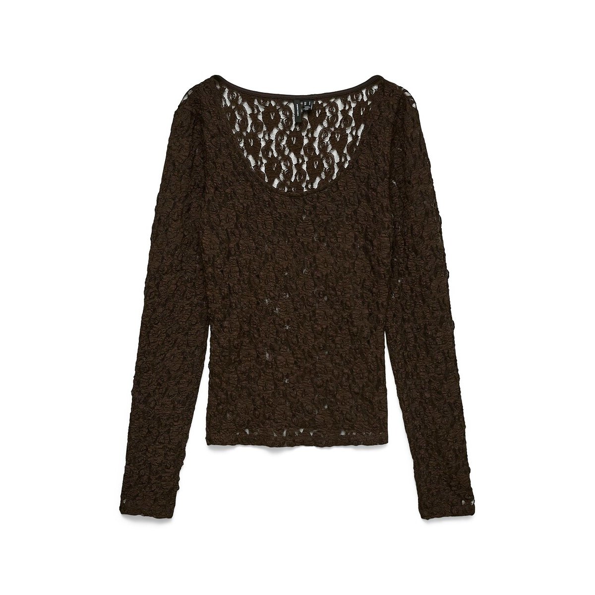 T-shirt maniche lunghe in pizzo marrone cioccolato, VERO MODA