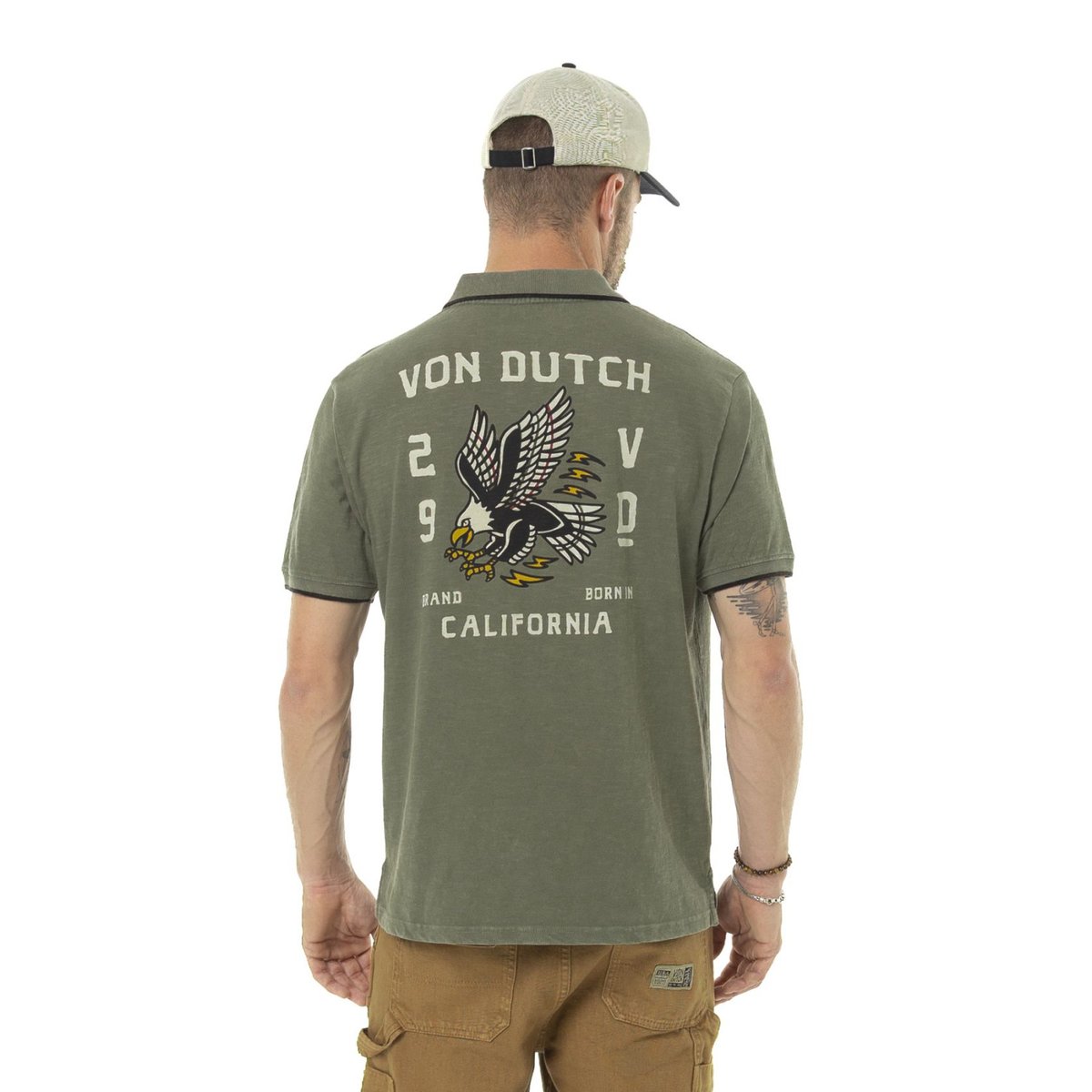 Polo coton EAGLE kaki/noir/blanc, VON DUTCH