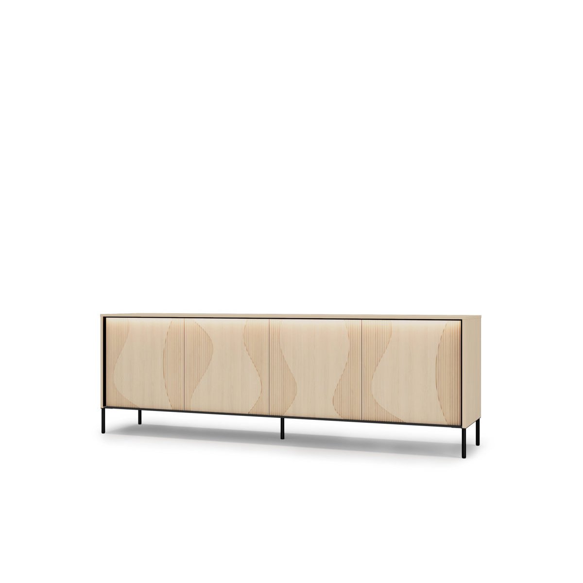 Buffet bas en panneaux de particules et MDF 4 portes 193 cm, FLORE noir et chêne, BOBOCHIC