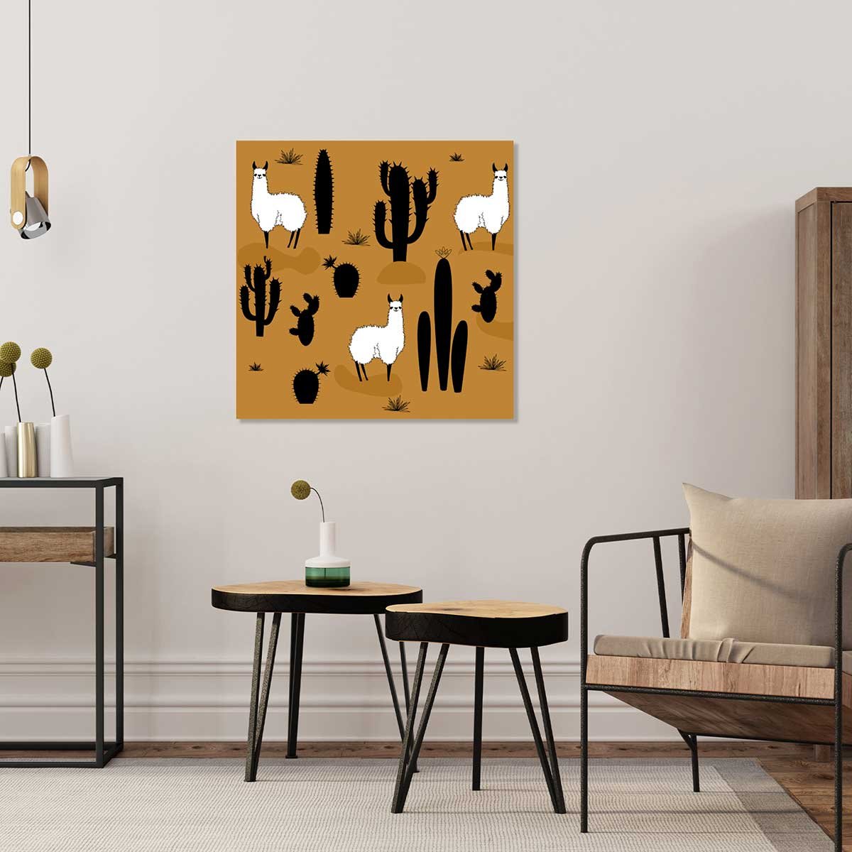 Affiche illustration lama et cactus toile imprimée, HEXOA