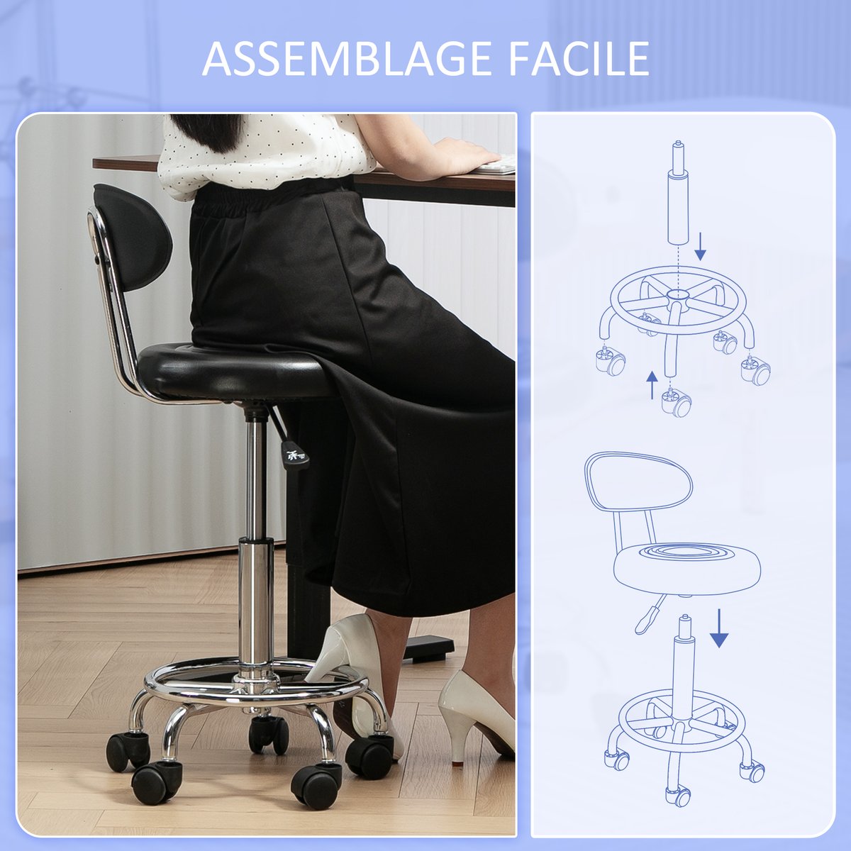 Tabouret de salon Acier Noir noir, HOMCOM