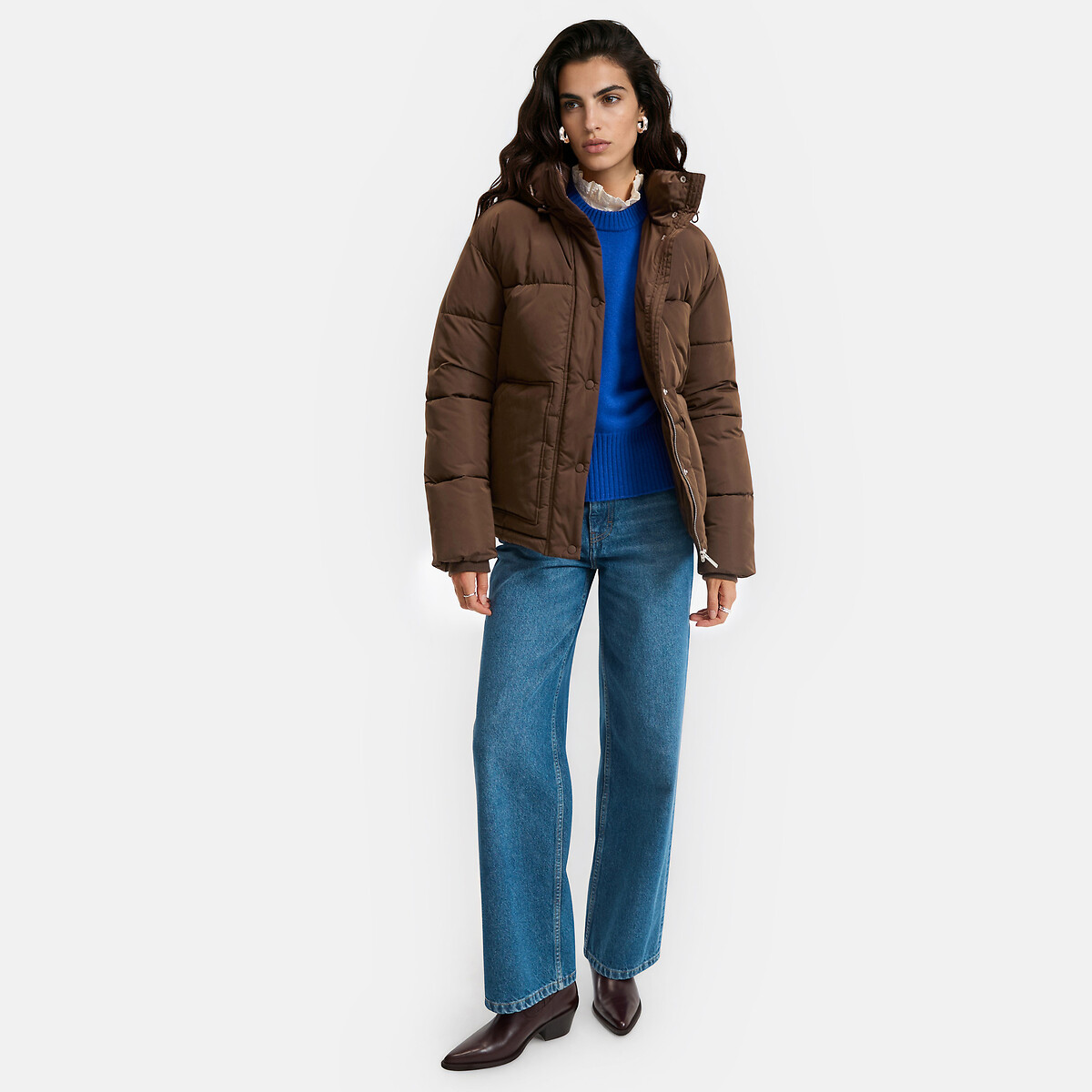 Doudoune courte à capuche marron, LA REDOUTE COLLECTIONS