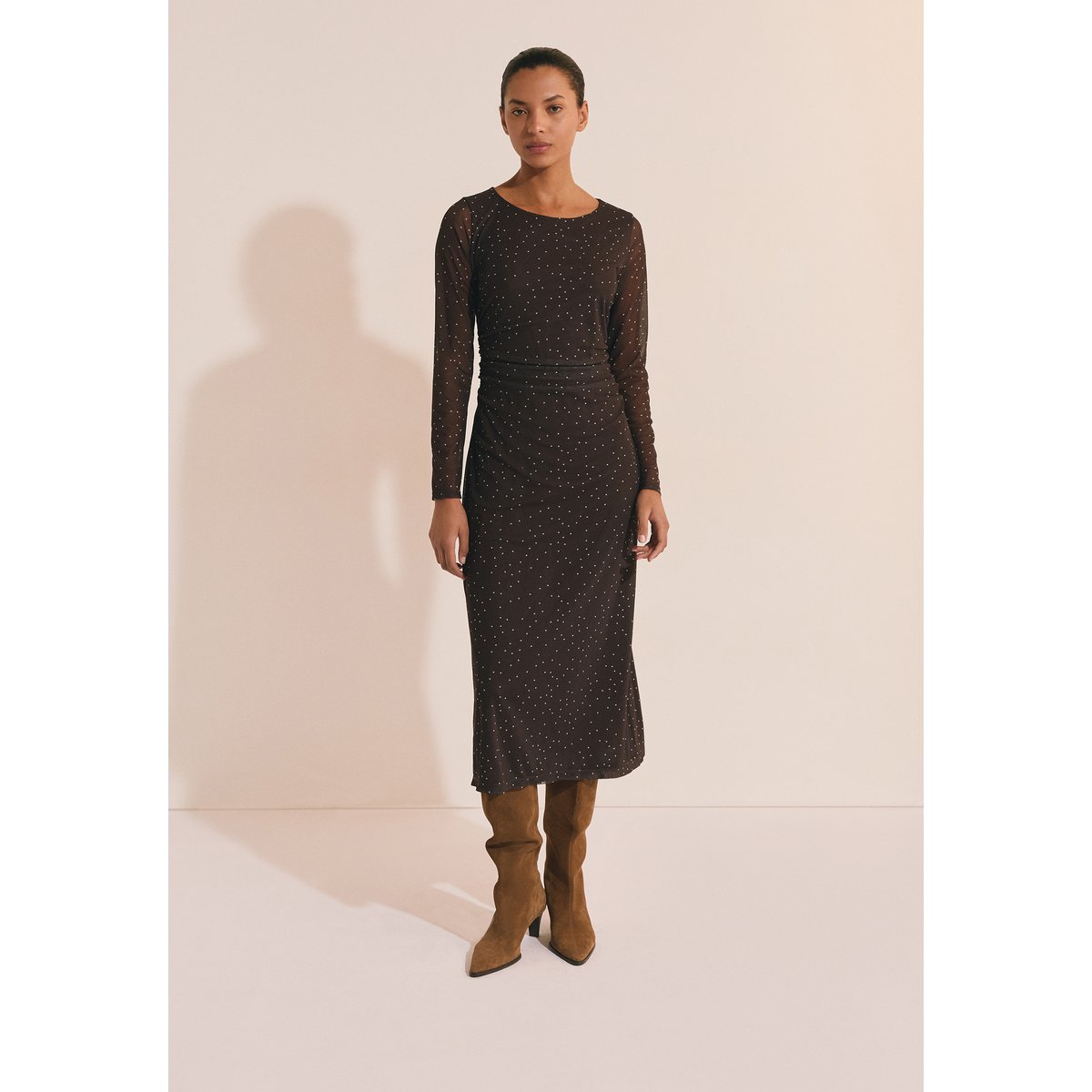 Robe midi en tulle satinée A CAISSY IMP chocolat, ETAM