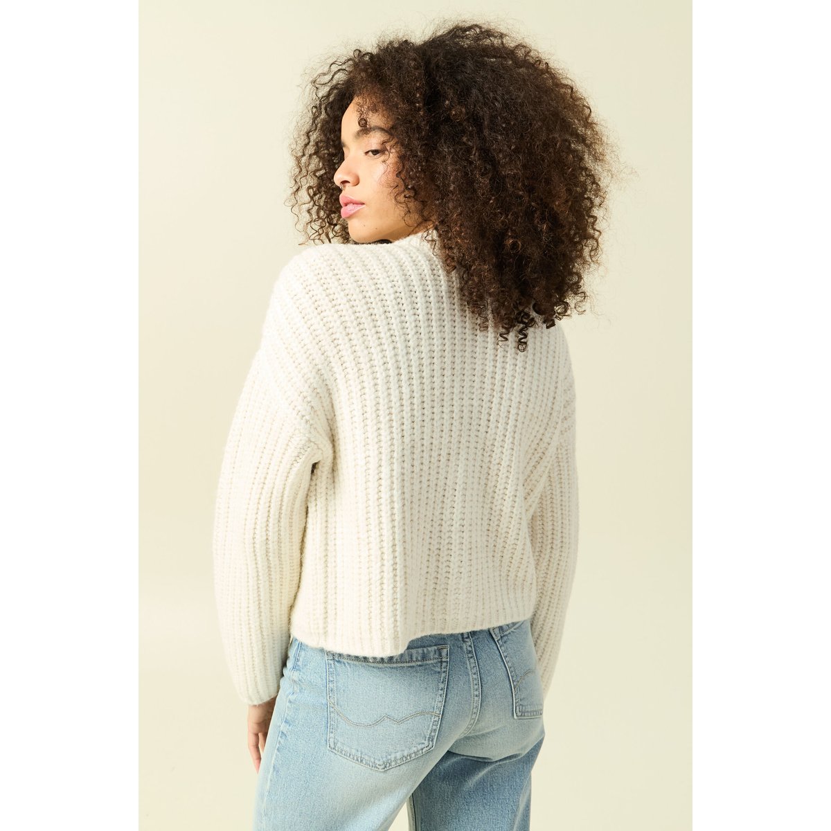 Gilet droit court manches longues creme, BONOBO
