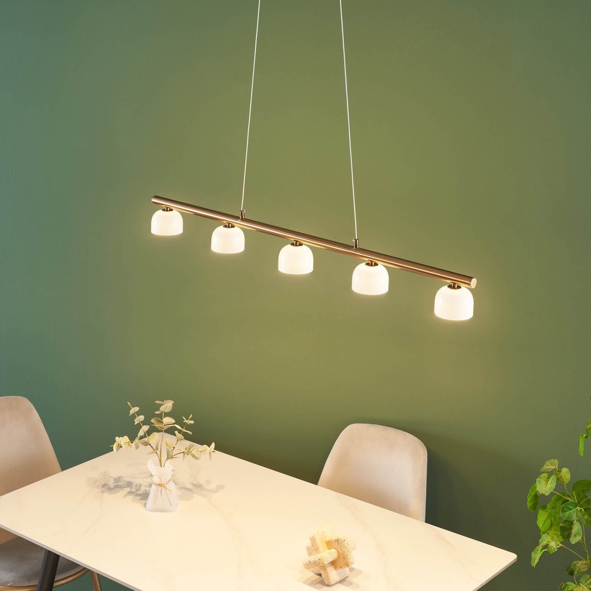 Suspension LED en ligne raffinée - NYSSÉA laiton et blanc, KOSILUM