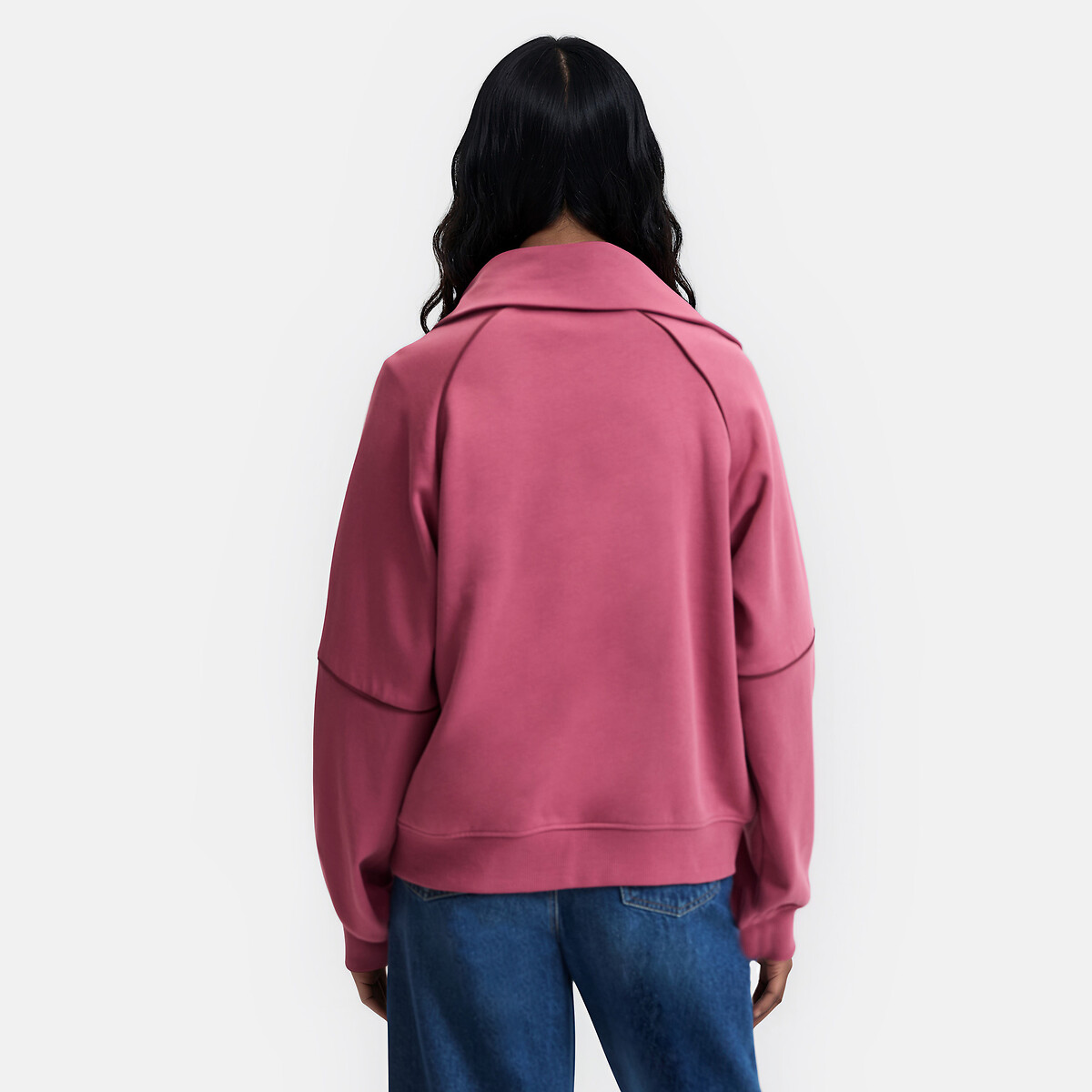 Loose Fitting Zip-Up Collar Sweatshirt with Contrasting Piping burgundy red, LA REDOUTE COLLECTIONS