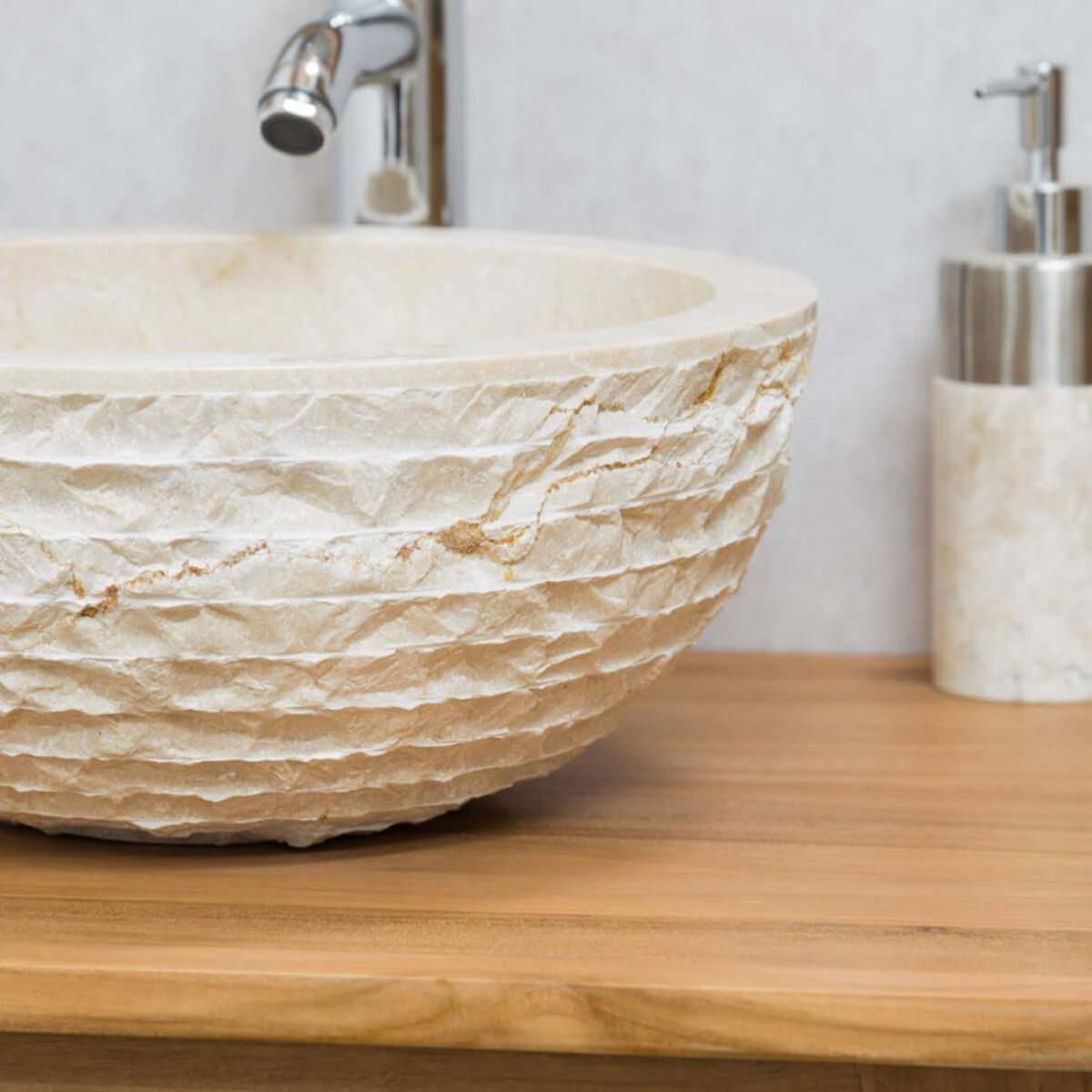 Vasque en pierre ronde à poser 35cm VÉSUVE crème, WANDA COLLECTION