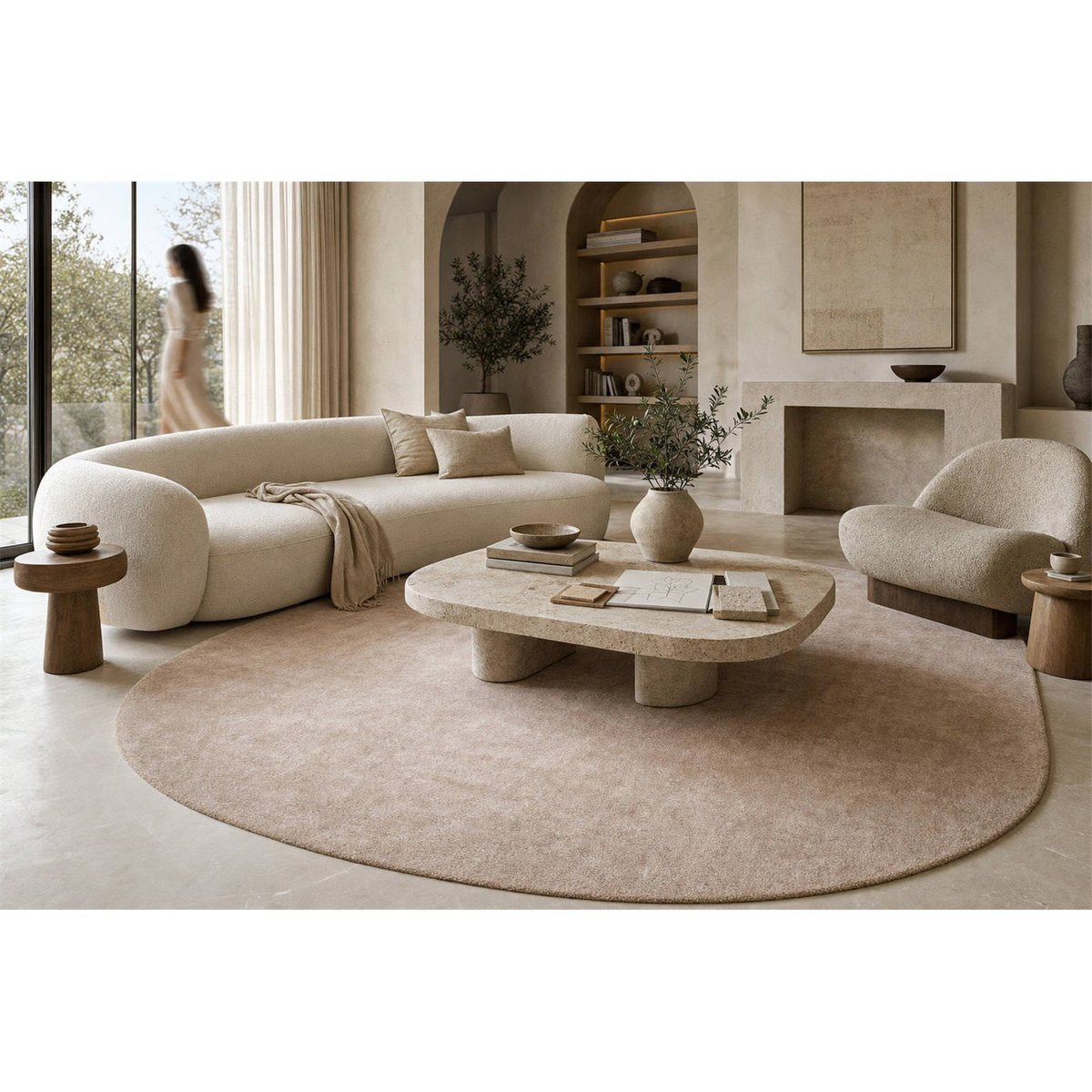 Tapis en viscose au style intemporel beige, RECOLLECTION