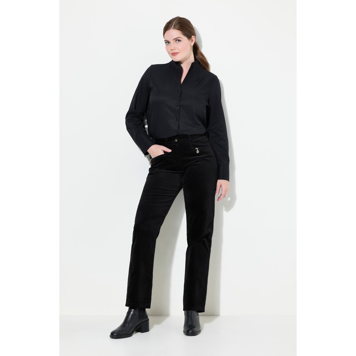 Pantalon en velours Mony, jambe carotte noir, ULLA POPKEN