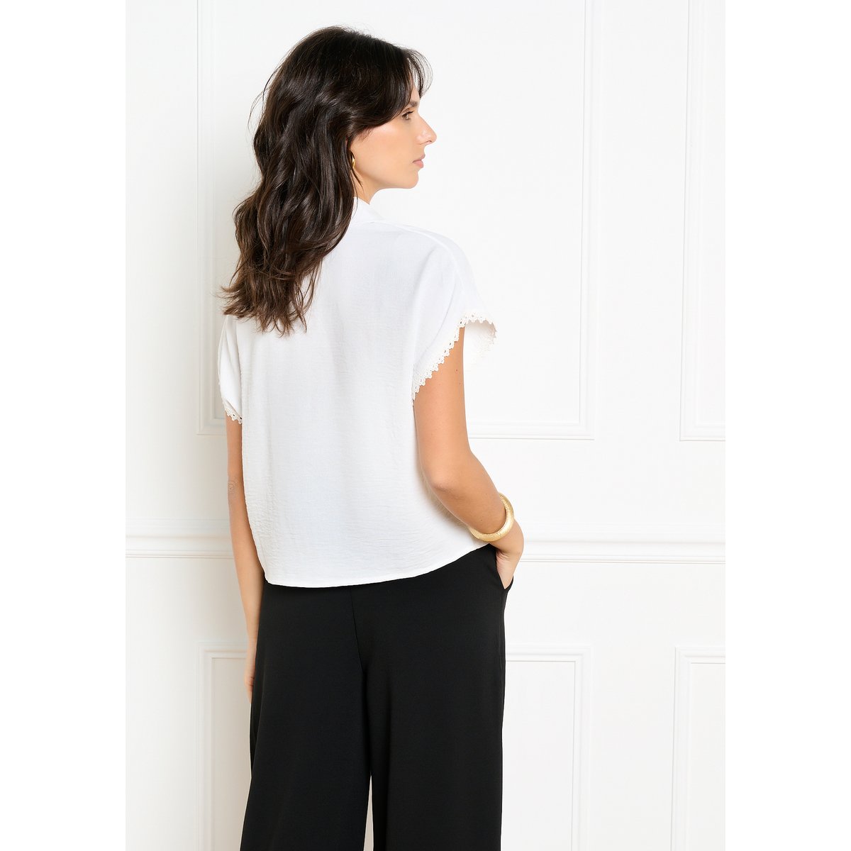 Chemise manches finition macramé blanc, LOLALIZA
