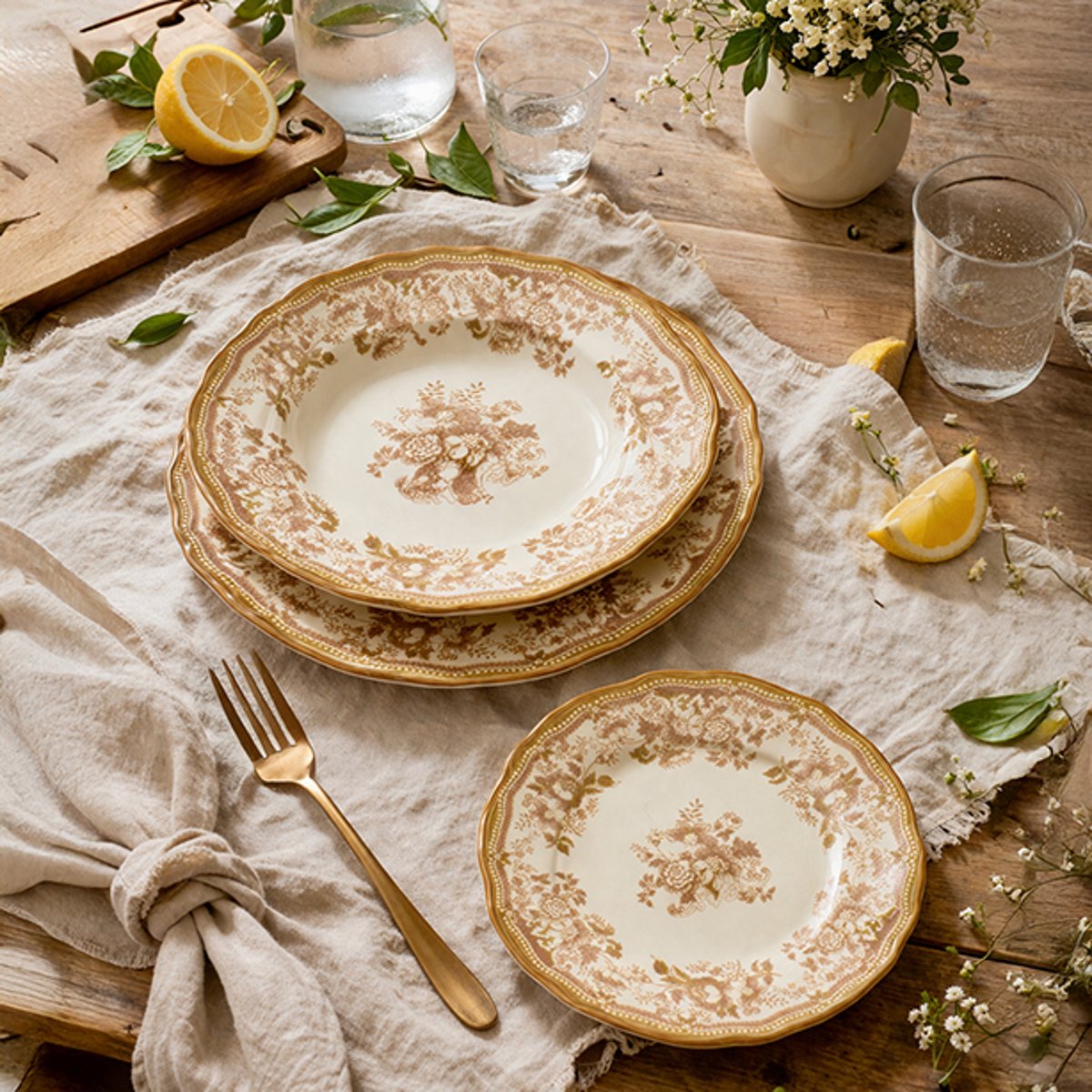 Lot de 6 assiettes plates en grès 26cm, FAUSTINE miel, NOVASTYL
