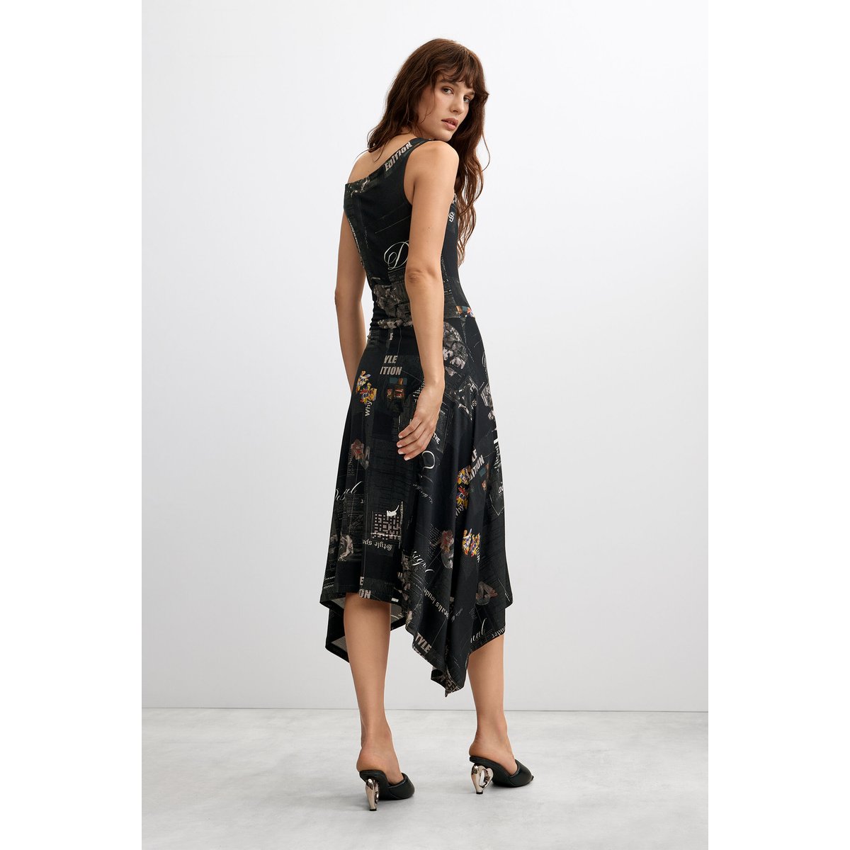 robe midi newspaper noir, DESIGUAL