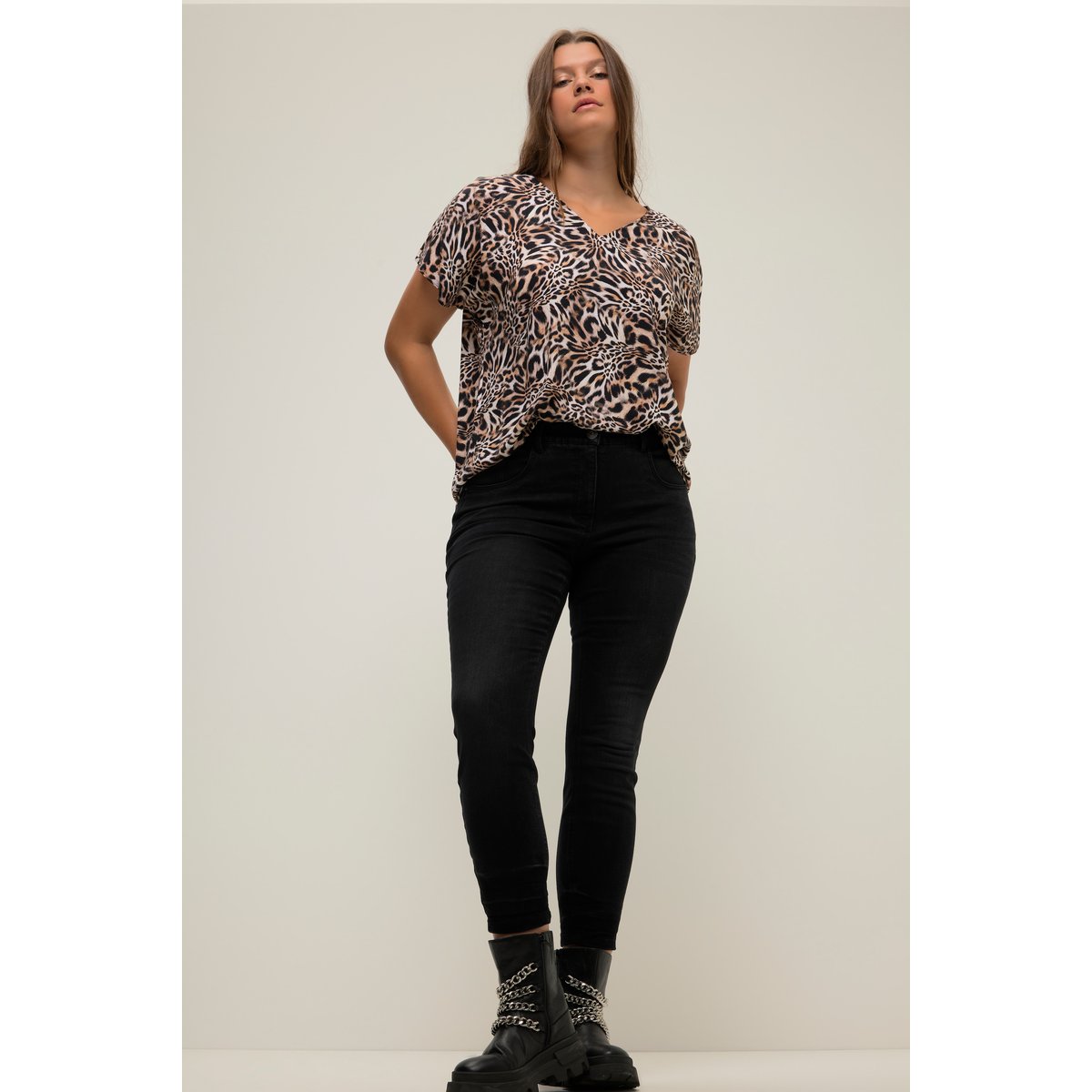 Jean skinny à ceinture élastique et 5 poches noir, STUDIO UNTOLD