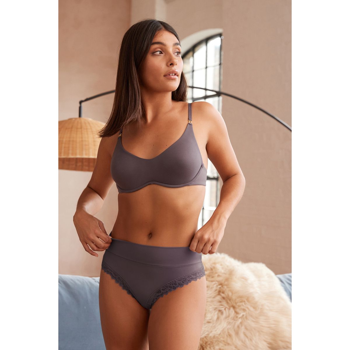 Culotte tanga échancrée brossée bleu, NEXT