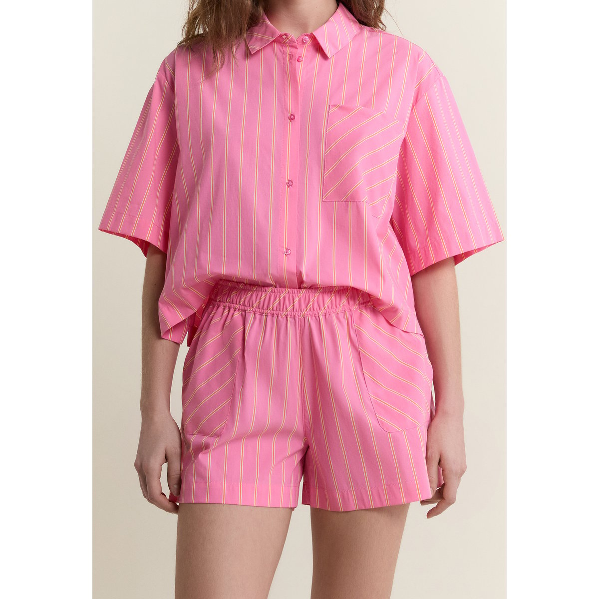 Short de pyjama à rayures avec coton SAONA imp fond rose, ETAM