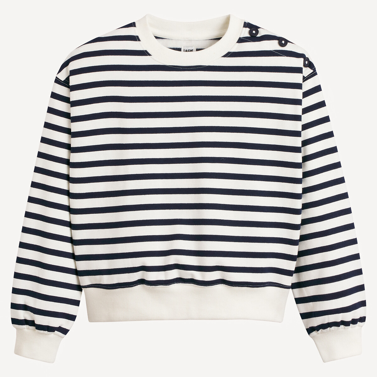 Sweat col rond rayé en molleton rayé bleu marine/écru, LA REDOUTE COLLECTIONS