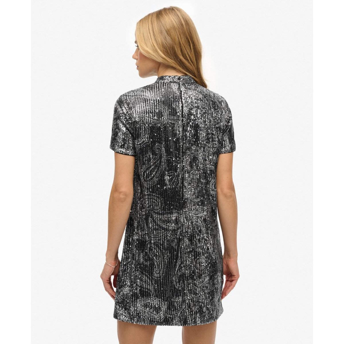 Robe T-shirt Mini à Paillettes sequins à imprimé cachemire, SUPERDRY