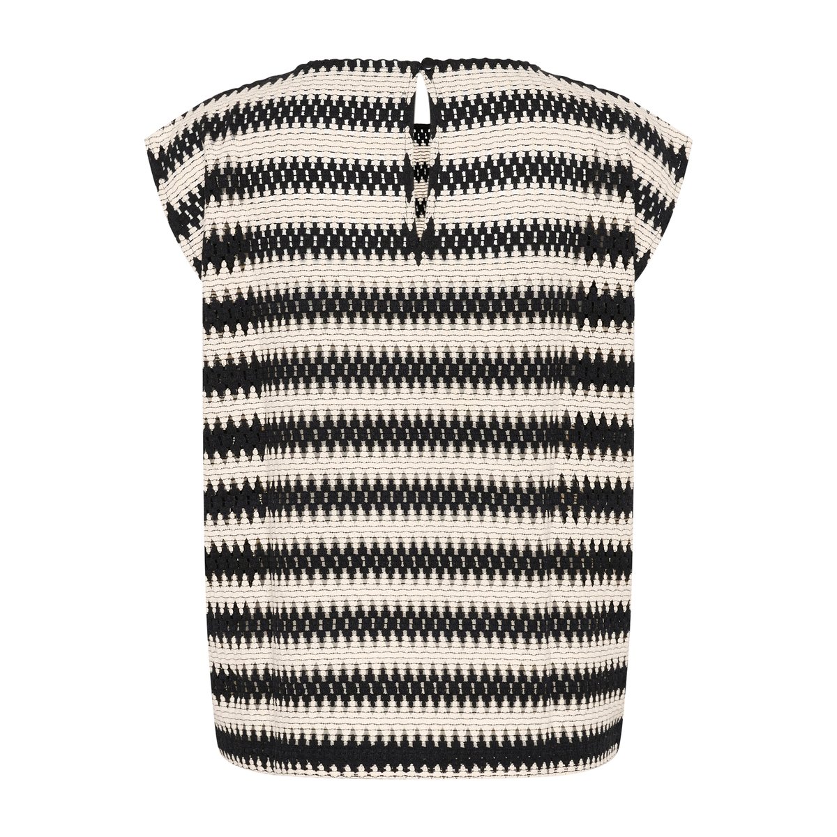 Blouse with short sleeve noir/blanc broken white lace stripe, KAFFE