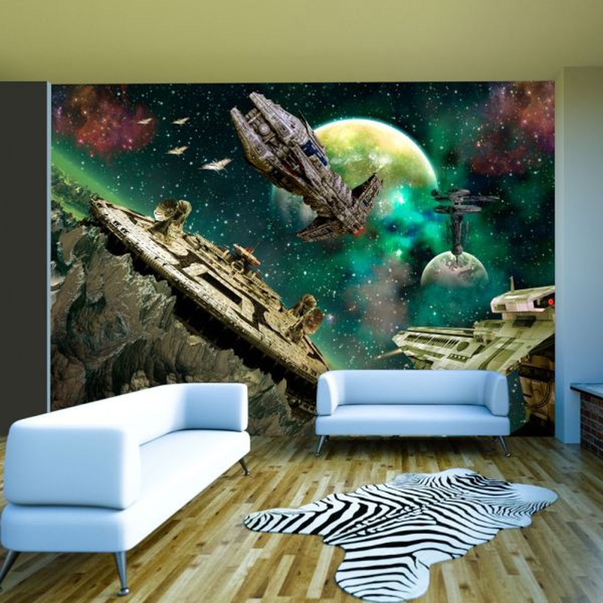 Papier peint intissé panoramique Paysage Flotte spatiale vert, EDEN