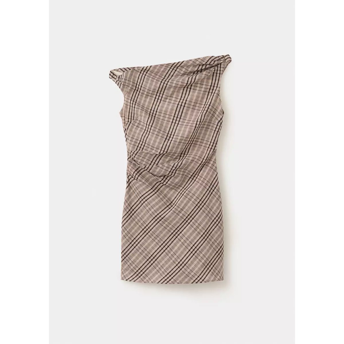 Robe coton asymétrique carreaux beige, MANGO