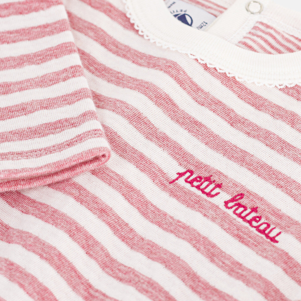 T-shirt manches longues en coton rayé rose, PETIT BATEAU