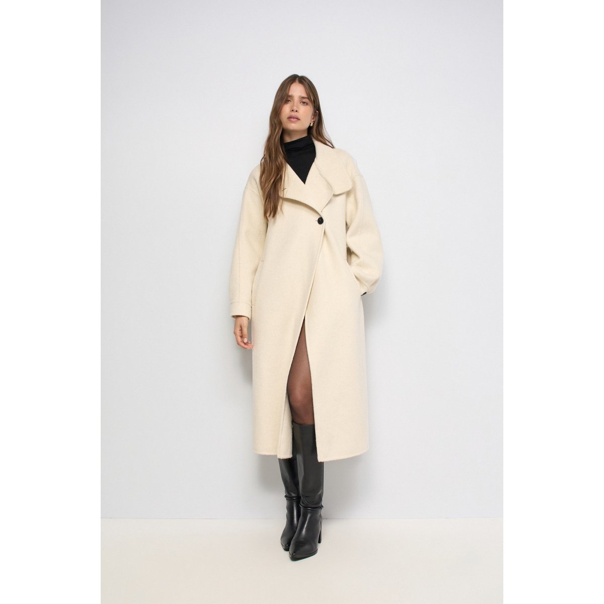 MANTEAU LONG EN DRAP AVEC LAINE beige, SALSA JEANS