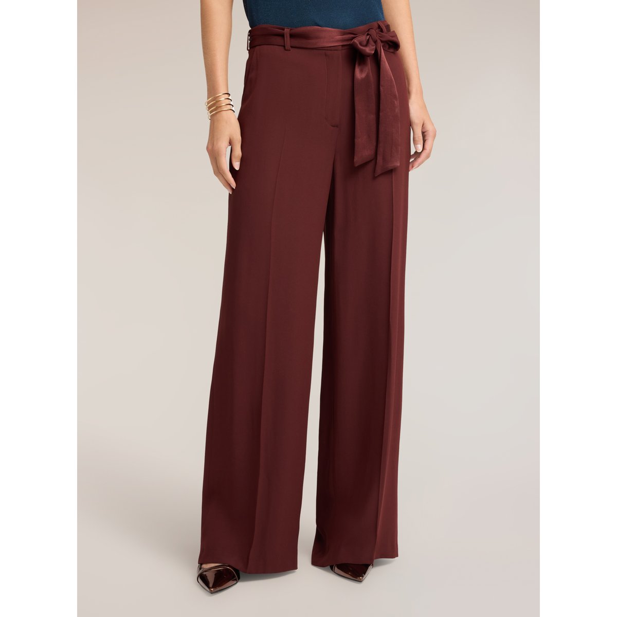 Pantalon palazzo avec ceinture marron, MOTIVI