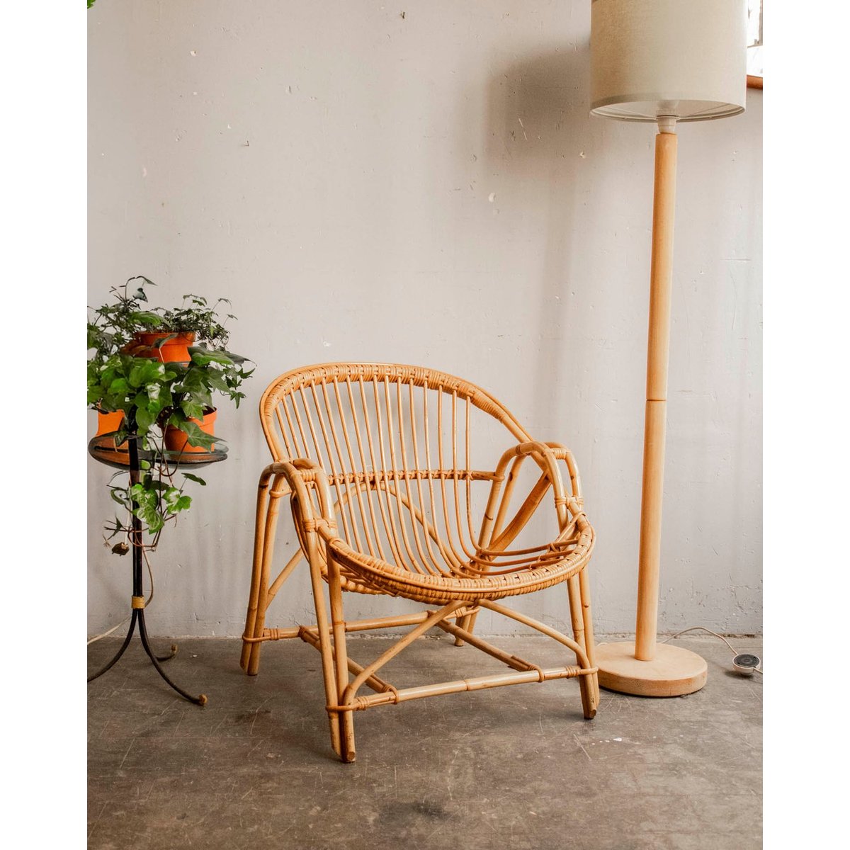 Fauteuil en rotin au style bohème Ernest N°947 - Bon état bois clair, DEBONGOUT