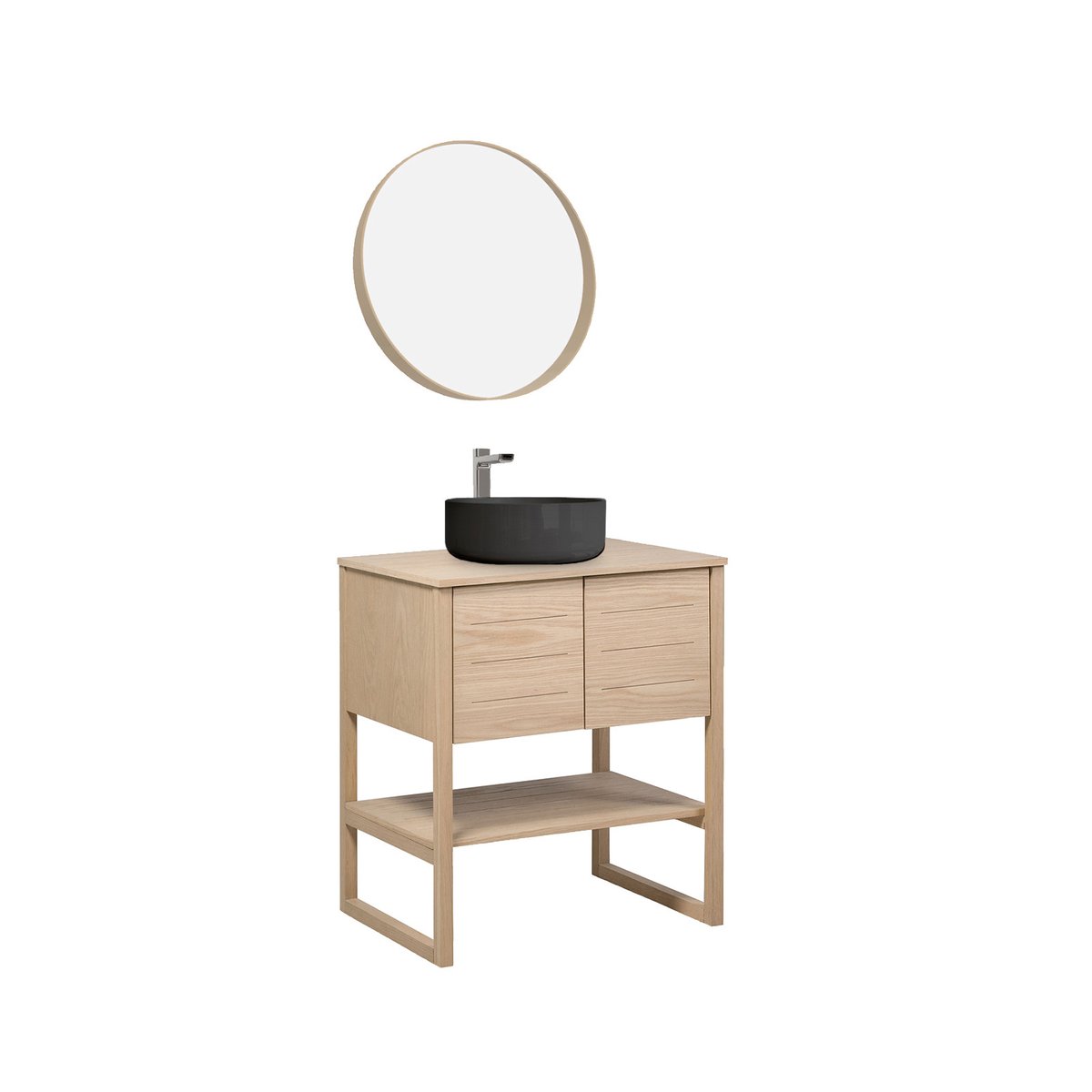 Meuble simple +vasque +miroir ATOLL bois clair, MOB IN